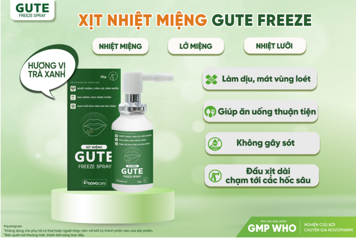 Xịt nhiệt miệng Gute Freeze - Giải pháp không chạm hỗ trợ làm dịu vết loét miệng.