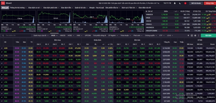 VN-Index tăng hơn 13 điểm. (Ảnh chụp màn hình)