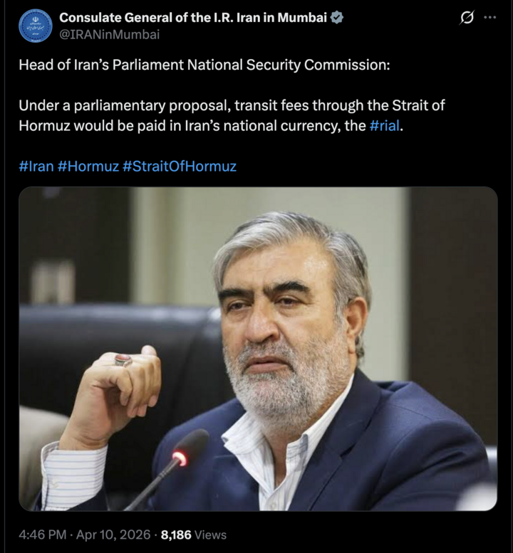 Thông tin được đăng tải trên mạng xã hội X của Tổng lãnh sự quán Iran tại Mumbai (Ấn Độ)