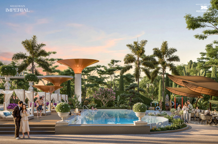 Hồ bơi tầng trệt phong cách Địa Trung Hải.