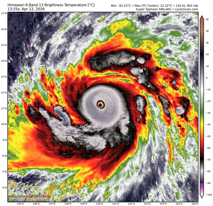 Bão Sinlaku đã mạnh lên cấp siêu bão. (Nguồn: NCHMF)