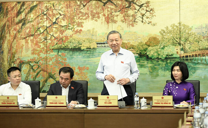 Tổng Bí thư, Chủ tịch nước Tô Lâm phát biểu thảo luận ở tổ tại Kỳ họp thứ nhất, Quốc hội khóa XVI, ngày 8/4. (Ảnh: Nguyễn Khánh)