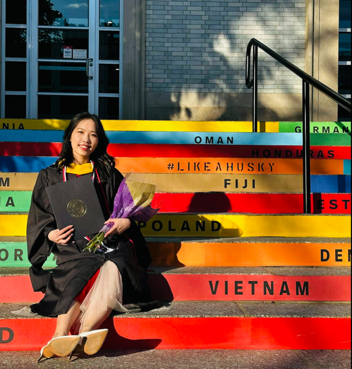 Hương Ly tốt nghiệp bằng Thạc sĩ tại Đại học Northeastern, hồi tháng 5/2023. (Ảnh: NVCC)