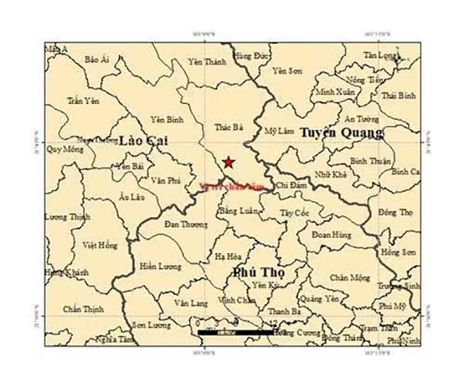 Tâm chấn trận động đất gần hồ thuỷ điện Thác Bà.