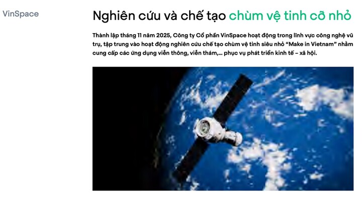 VinSpace là công ty nghiên cứu và chế tạo chùm vệ tinh cỡ nhỏ.