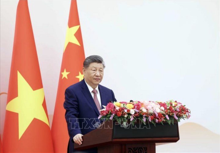 Tổng Bí thư, Chủ tịch nước Trung Quốc Tập Cận Bình phát biểu tại buổi gặp gỡ thanh niên hai nước tham gia chương trình “Hành trình Đỏ nghiên cứu, học tập”. (Ảnh: Thống Nhất/TTXVN)