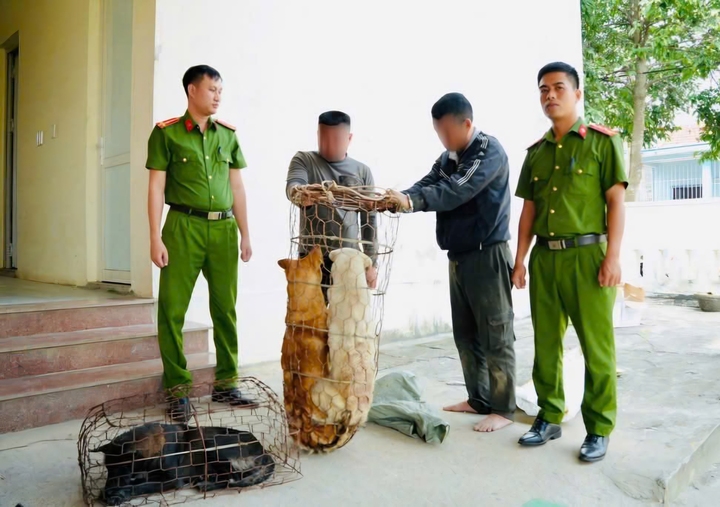 N.NQ và N.V.H cùng 3 con chó bị trộm. (Ảnh: CA)