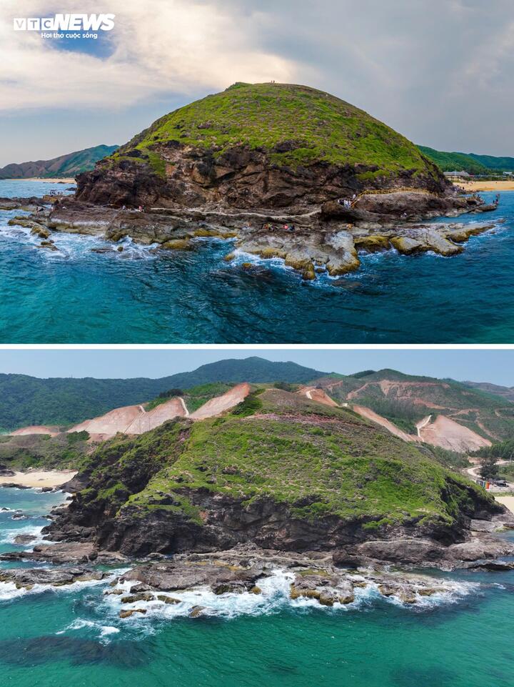 "Chúng tôi đã xây dựng kế hoạch tổ chức các sự kiện trong kỳ nghỉ lễ 30/4 - 1/5 tới nhằm quảng bá và thu hút lại lượng khách du lịch đến với Mũi Gành - Hoài Hải. Hiện nay cũng có nhà đầu tư tỏ ý xây dựng điểm du lịch tại khu vực này, địa phương cũng sẽ gặp mặt, làm việc với nhà đầu tư trong thời gian tới", ông Nguyễn Văn Hiệp thông tin. (Ảnh trước và sau)