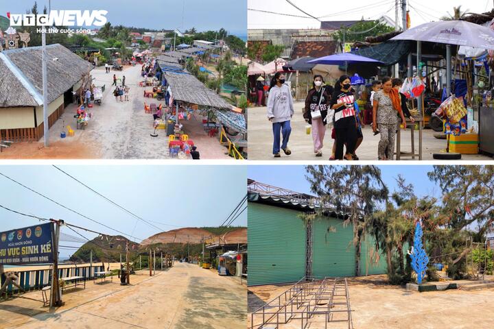 Những quán kinh doanh hải sản được đầu tư, những ki ốt buôn bán hàng hóa, ẩm thực tạo sinh kế cho phụ nữ khó khăn làng chài Hoài Hải trước đó nay không còn hoạt động, trống trải. (Ảnh trước và sau)