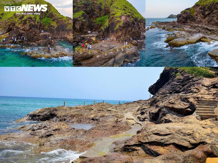 Sự náo nhiệt ủa năm 2024, đầu năm 2025 nay được thay thế bằng sự hoang tàn, buồn tẻ. Những gành đá được đầu tư trang trí tạo điểm nhấn cho du khách chụp ảnh, tham quan giờ đây chỉ là một bãi đá trống trơn và những trụ sắt gỉ sét. (Ảnh trước và sau)