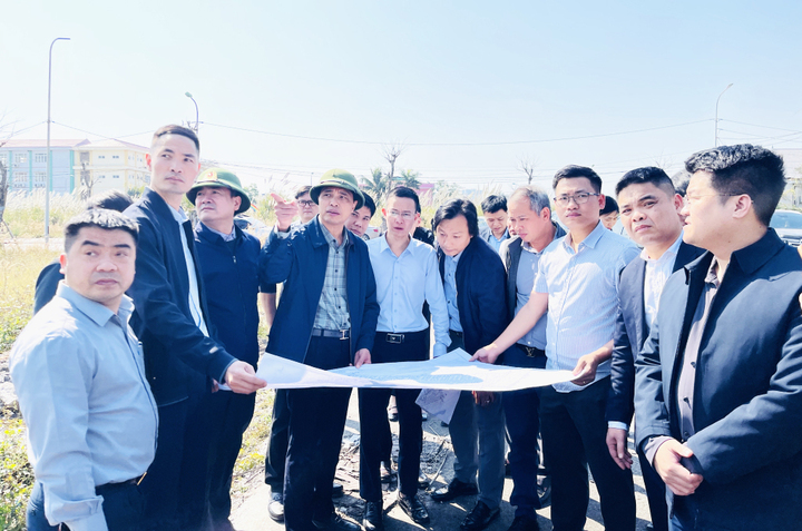 Lãnh đạo UBND tỉnh Quảng Ninh và Tổ công tác kiểm tra thực địa tại Dự án xây dựng, kinh doanh hạ tầng khu đô thị mới Cao Xanh - Hà Khánh C, phường Cao Xanh.