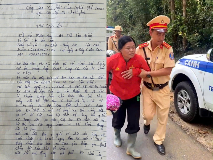 Lá thư cảm ơn của người nhà chị Thuận gửi đến lực lượng Cảnh sát Giao thông Lâm Đồng.