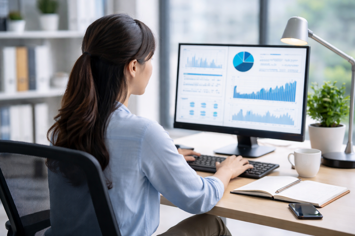 Làm việc liên tục trên máy tính dễ bị rối loạn tiền đình. (Ảnh minh họa)