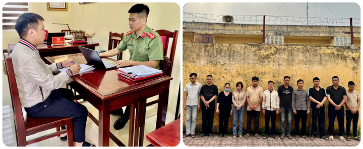 Các bị can trong đường dây tổ chức đánh bạc và đánh bạc qua mạng bị Công an tỉnh Hưng Yên bắt giữ.