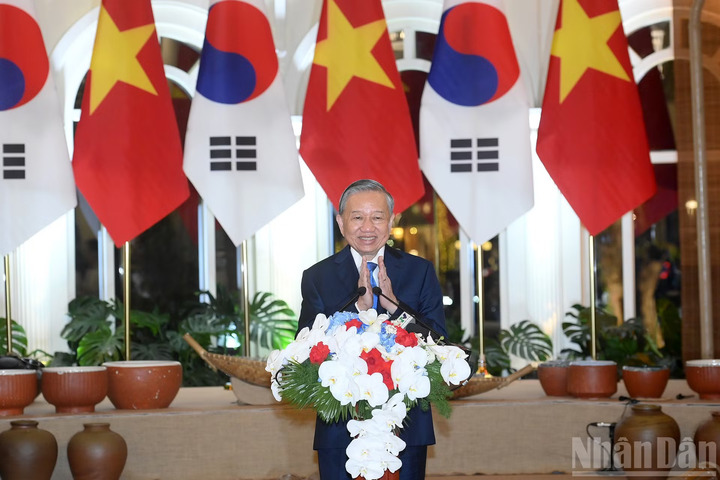 Tổng Bí thư, Chủ tịch nước Tô Lâm phát biểu tại tiệc chiêu đãi.