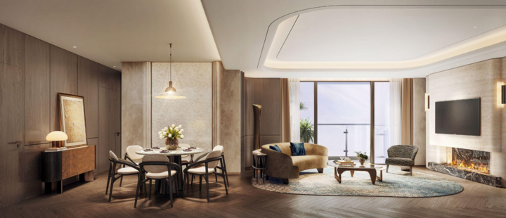 Thiết kế nối liền phòng khách, khu vực bếp và ban công cho không gian sinh hoạt chung rộng rãi, thoáng đãng.