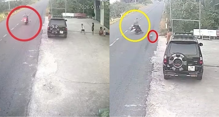 Vụ tai nạn hy hữu từ việc trẻ em chơi bóng bên lề đường ở Vĩnh Long. (Ảnh: Techz)