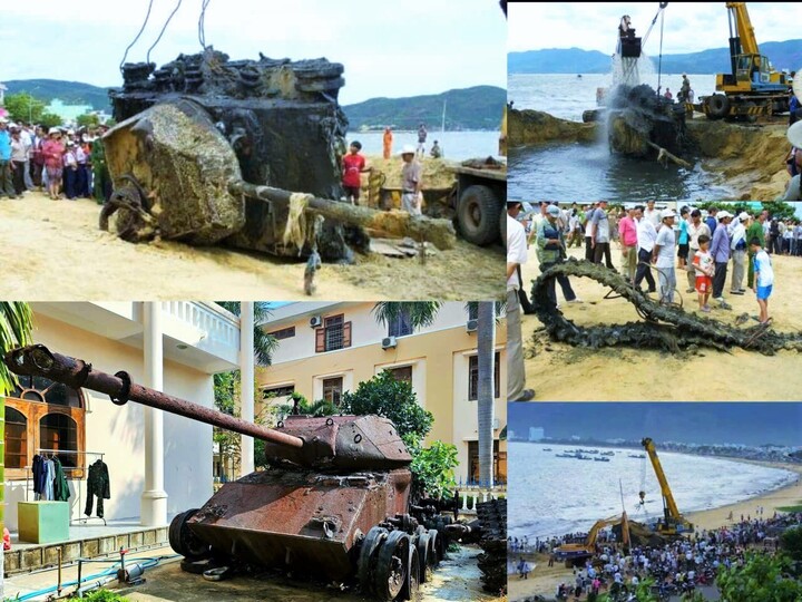 Người hiếu kỳ đến xem đông như trảy hội chiếc xe tăng M-41 Walker Bulldog trên bãi biển Quy Nhơn được cẩu đi, đưa vào trưng bày ở bên hông phải của Nhà truyền thống lực lượng vũ trang tỉnh Bình Định cũ (cạnh khuôn viên của Tỉnh đội, trên đường Ngô Mây). (Ảnh tư liệu Tháng 10/2007)