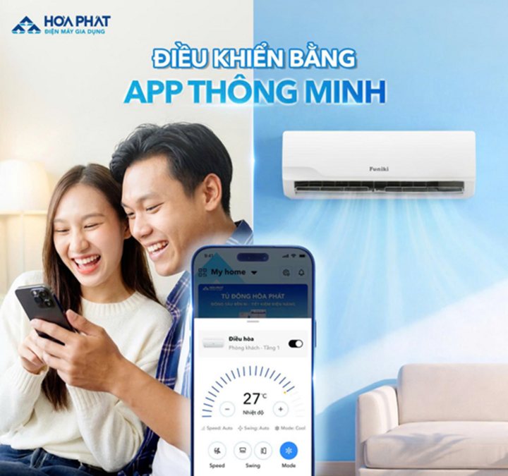 Điều hòa Funiki PowerAI HPIC tích hợp Wi-Fi, cho phép người dùng điều khiển từ xa hoặc cài lịch vận hành tự động qua ứng dụng HAC SmartLife trên điện thoại.