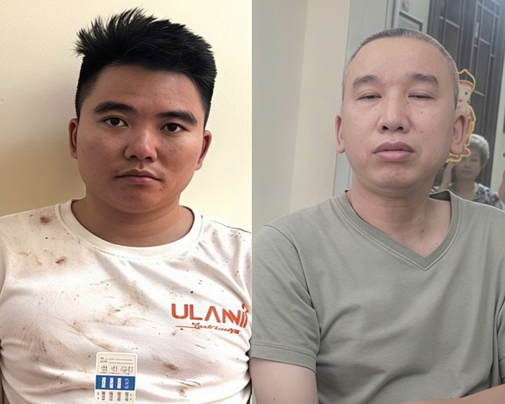 Nguyễn Văn Toàn (bên trái) và Đỗ Thế Hùng tại cơ quan Công an. (Ảnh: Công an Lạng Sơn)