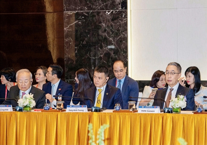 Ông Đặng Minh Trường- Chủ tịch HĐQT Tập đoàn Sun Group đề xuất những trụ cột hợp tác mở với cộng đồng doanh nghiệp Hàn Quốc. (Ảnh: VGP/Nhật Bắc)