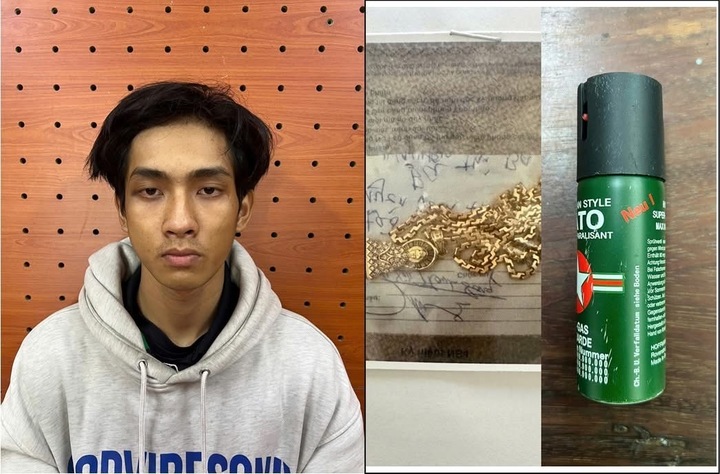 Nguyễn Minh Nghĩa cùng tang vật vụ án. (Ảnh: Công an TP Cần Thơ)