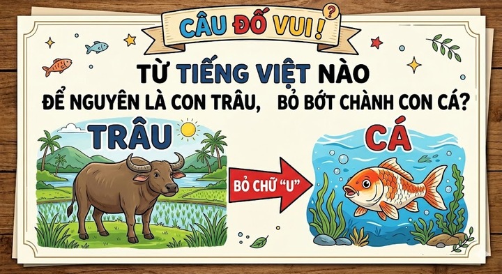 Từ tiếng Việt nào để nguyên là con trâu, bỏ bớt chữ thành con cá? (Ảnh minh họa)