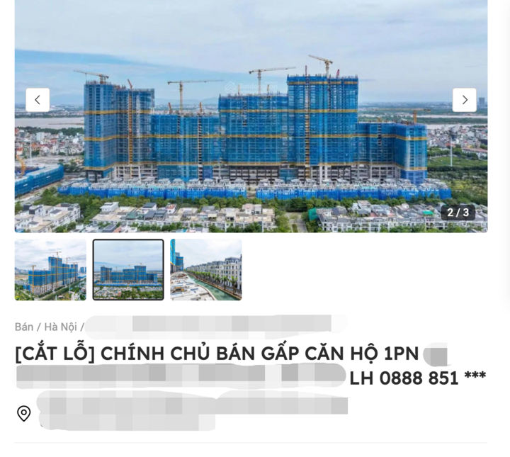 Nhiều căn hộ rao bán cắt lỗ trên các trang mua bán bất động sản. (Ảnh chụp màn hình)
