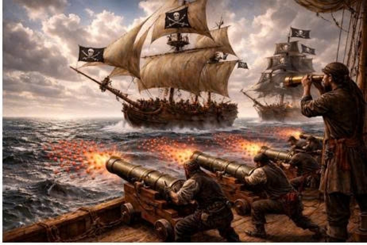 Cướp biển của Napoleon được trang bị pháo bắn đạn chùm (Grapeshot), phát kiến của Napoleon, cùng lúc hàng chục khẩu pháo bắn hàng vạn quả đạn tròn bé như quả nho, gây ra cái chết hàng loạt. Cướp biển có ống nhòm nhìn được từ rất xa tàu.