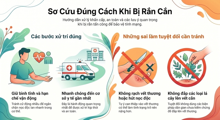 Cách sơ cứu khi bị rắn cắn. (Ảnh: BVCC)
