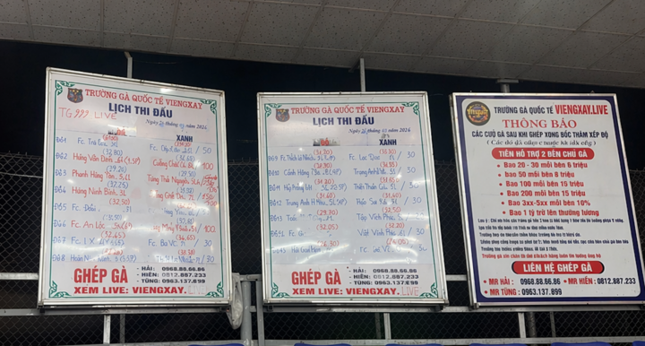 "Trường gà quốc tế Viêng Xay" tổ chức đánh bạc và đánh bạc dưới hình thức chọi gà với tổng số tiền giao dịch đặc biệt lớn, trên 1.200 tỷ đồng. (Ảnh: Công an Thanh Hoá)