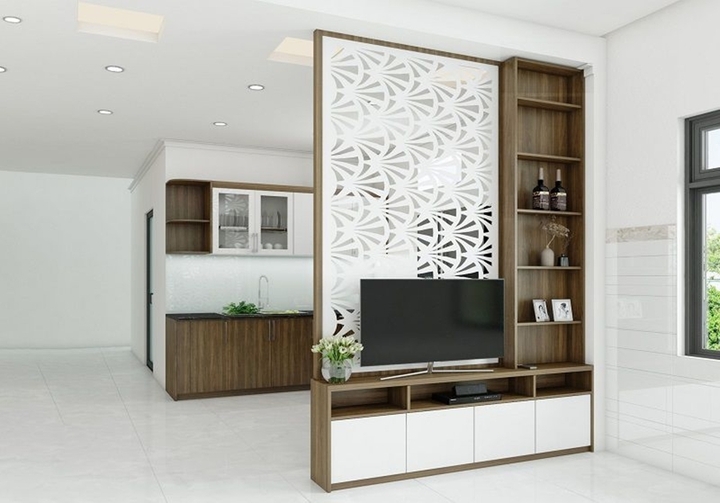 Vách ngăn phòng khách và bếp. (Ảnh: Vinhomes)