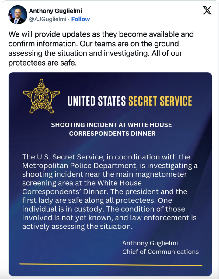 Thông báo từ Mật vụ Mỹ về vụ nổ súng.