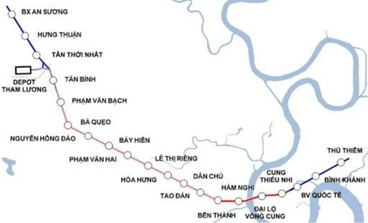 Metro Bến Thành - Thủ Thiêm trong tổng thể toàn bộ tuyến Metro số 2 dài hơn 60km. (Nguồn: MAUR)
