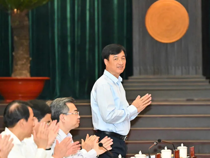 Trưởng Ban Tổ chức Trung ương Nguyễn Duy Ngọc dự buổi làm việc với Ban Thường vụ Thành ủy TP.HCM. (Ảnh: Việt Dũng)