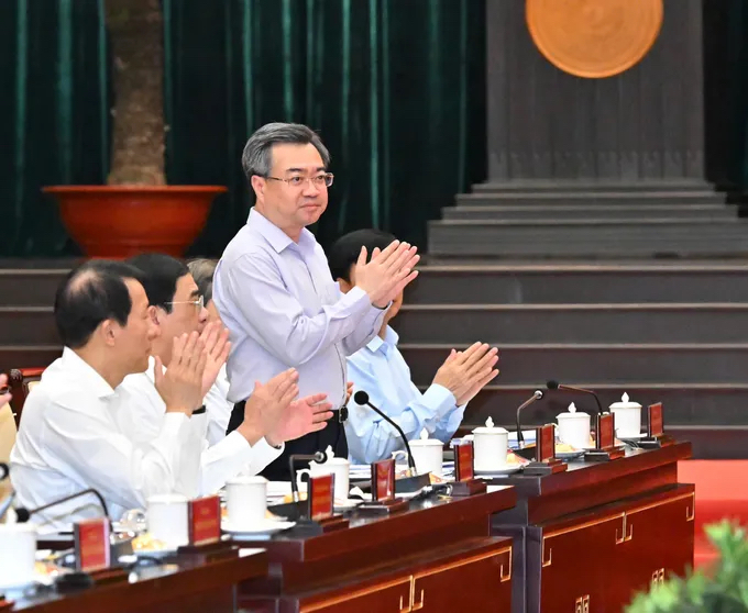 Trưởng Ban Chính sách, Chiến lược Trung ương Nguyễn Thanh Nghị dự buổi làm việc với Ban Thường vụ Thành ủy TP.HCM. (Ảnh: Việt Dũng)