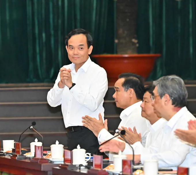 Bí thư Thành ủy TP.HCM Trần Lưu Quang tại buổi làm việc. (Ảnh: Việt Dũng)