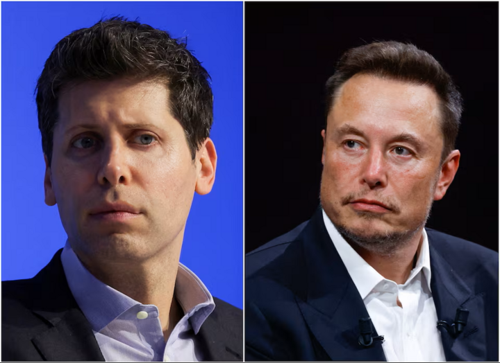 Elon Musk và Sam Altman, hai nhân vật trung tâm trong cuộc chiến pháp lý và quyền lực tại OpenAI. (Nguồn: Reuters)