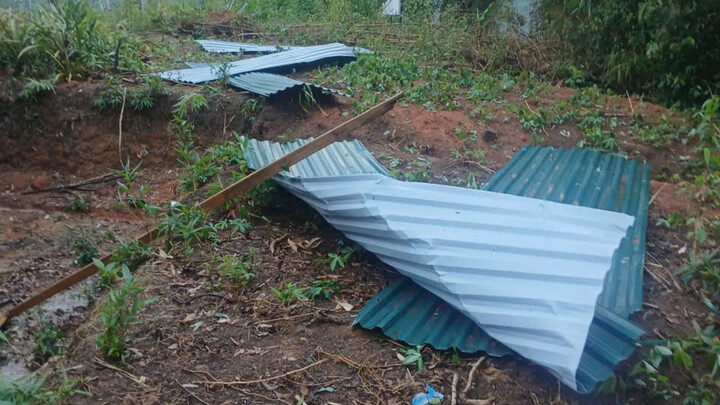 Dông lốc làm tốc mái nhà của người dân xã Pú Nhi. (Ảnh: DL)