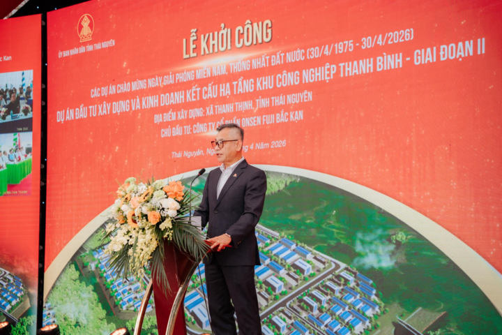 Ông Tomita Takahisa – Chủ tịch Hội đồng Quản trị Tập đoàn Onsen Fuji - phát biểu tại buổi lễ khởi công.