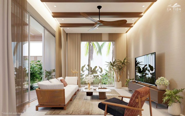Nội thất bên trong khu biệt thự La Tiên Villa được thiết kế theo phong cách nhiệt đới, gần gũi với thiên nhiên và tiện nghi hiện đại.