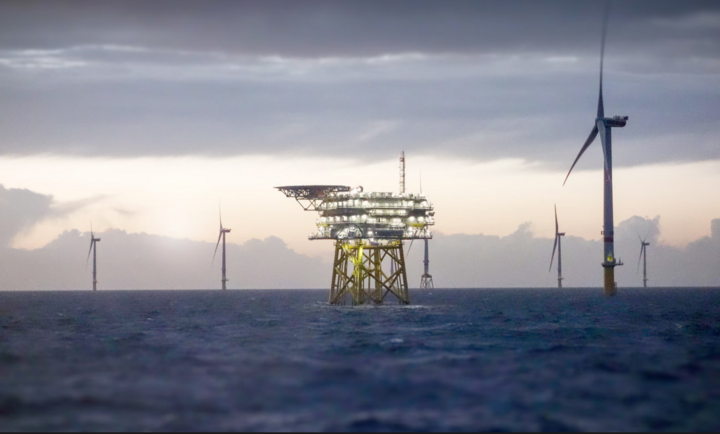 Trạm biến áp cùng các tuabin gió ngoài khơi trên Biển Bắc. (Ảnh: Getty Images)