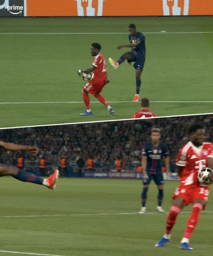 Tình huống bóng chạm tay Davies trong vòng cấm gây tranh cãi. (Nguồn: @primevideosport/X)