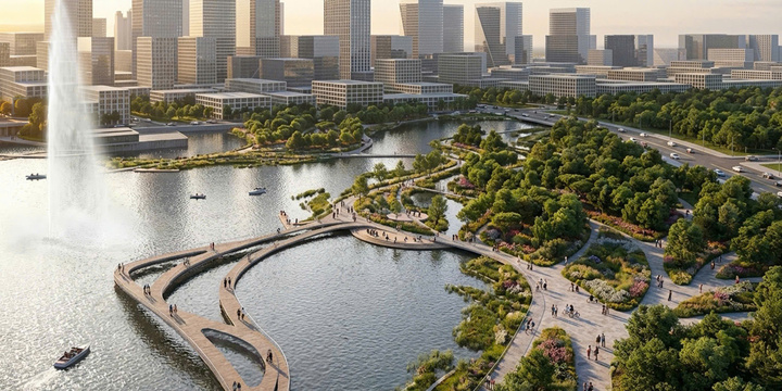 Công viên trung tâm nổi bật với mặt hồ rộng 12ha. (Nguồn: Sun Group)