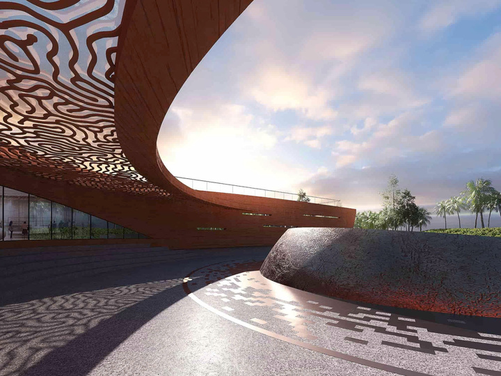 Công trình lấy cảm hứng từ hình tượng muống biển – loài cây đặc trưng nơi đầu sóng, với kiến trúc vươn ra Biển Đông, thể hiện ý chí kiên cường và khát vọng bảo vệ chủ quyền biển đảo (ảnh mô phỏng).