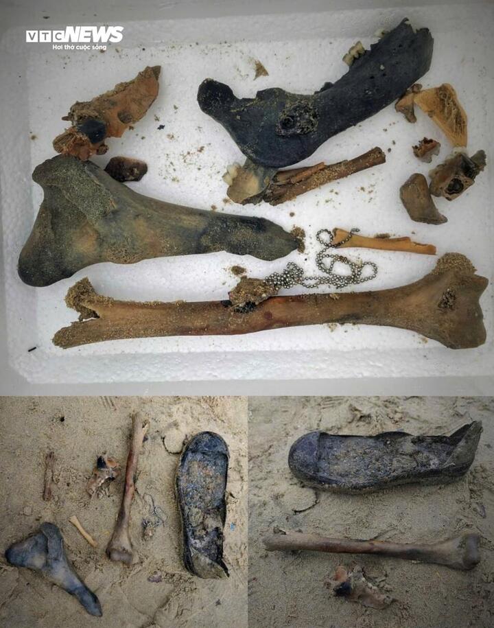 Khi lớp cát bên trong và xung quanh thân xe thiết giáp được khơi thông, nhiều mẩu xương người cùng tư trang cá nhân được phát hiện.