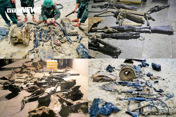 Xung quanh và bên trong khoang xe chật hẹp, lực lượng chức năng phát hiện một lượng lớn vũ khí còn sót lại.