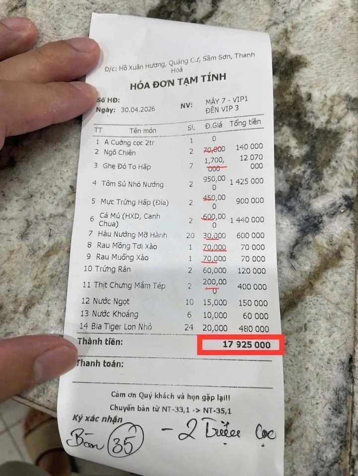 Tờ hoá đơn bữa ăn xuất hiện trên mạng xã hội làm dư luận xôn xao, thậm chí có nhiều bình luận tiêu cực, mang tính suy diễn, quy chụp, tạo dư luận trái chiều, ảnh hưởng tiêu cực đến hình ảnh du lịch Sầm Sơn.