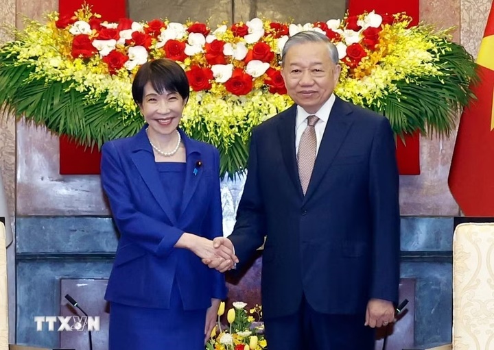 Tổng Bí thư, Chủ tịch nước Tô Lâm tiếp Thủ tướng Nhật Bản Takaichi Sanae. (Ảnh: Thống Nhất/TTXVN)