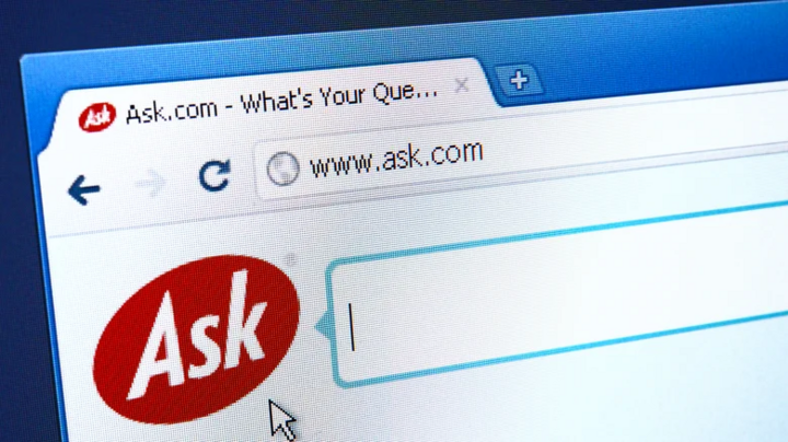 Giao diện tìm kiếm Ask.com với logo đỏ đặc trưng - biểu tượng một thời của Internet nay đã khép lại. (Nguồn: Getty Images)